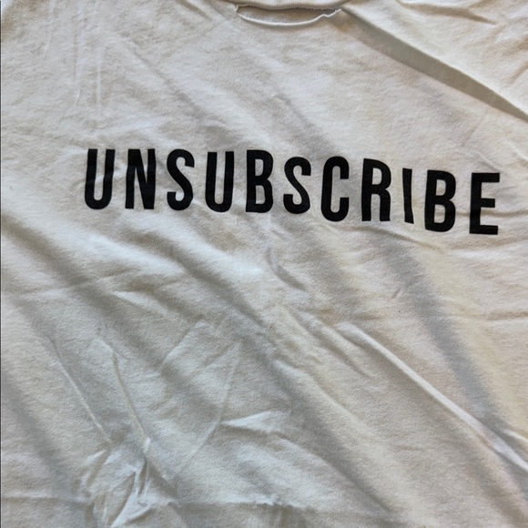 Lulu Simon Studio White distressed Graphic T-Shirt with 'UNSUBSCRIBE' Print L - Picture 2 of 12